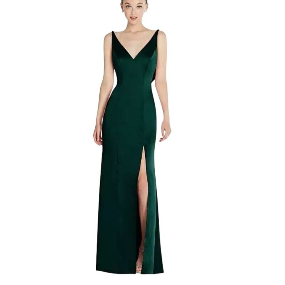NEW After Six Draped Cowl-Back Princess Line‎ Dress Front Slit Evergreen Size 2